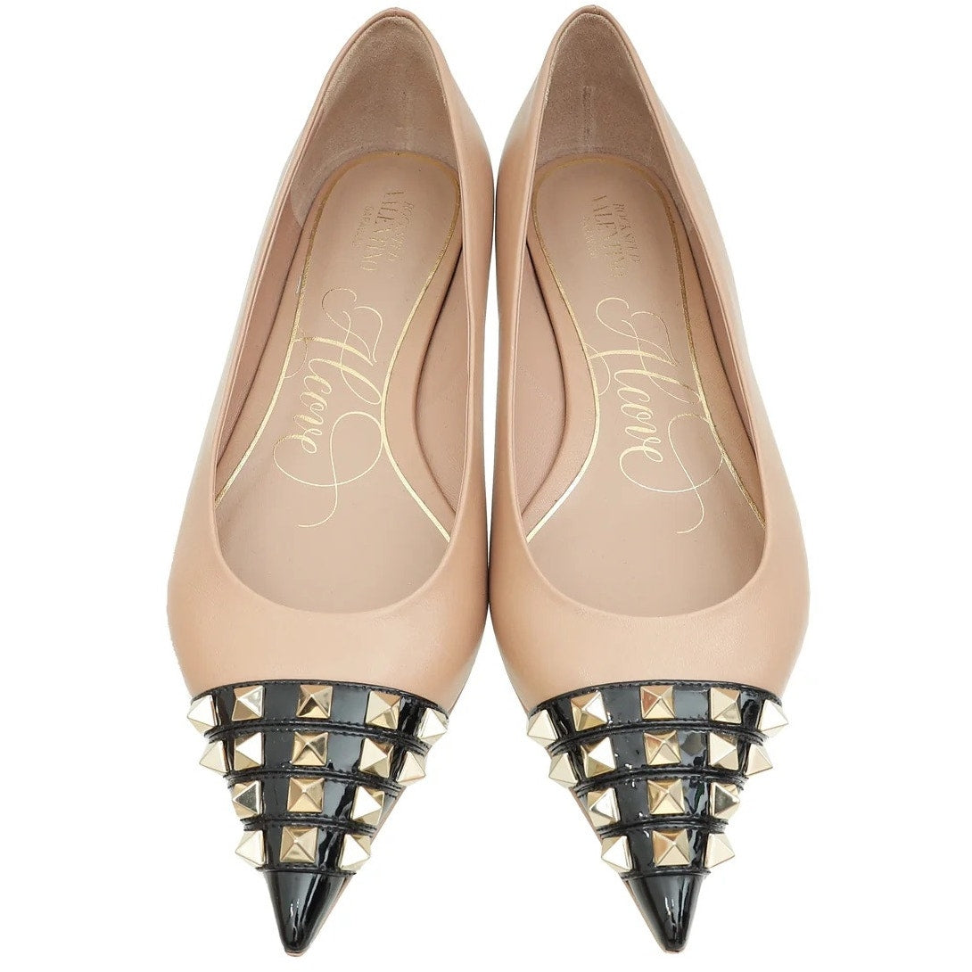 Valentino Garavani Nude Black Bicolor Rockstud Alcove Ballet Flats