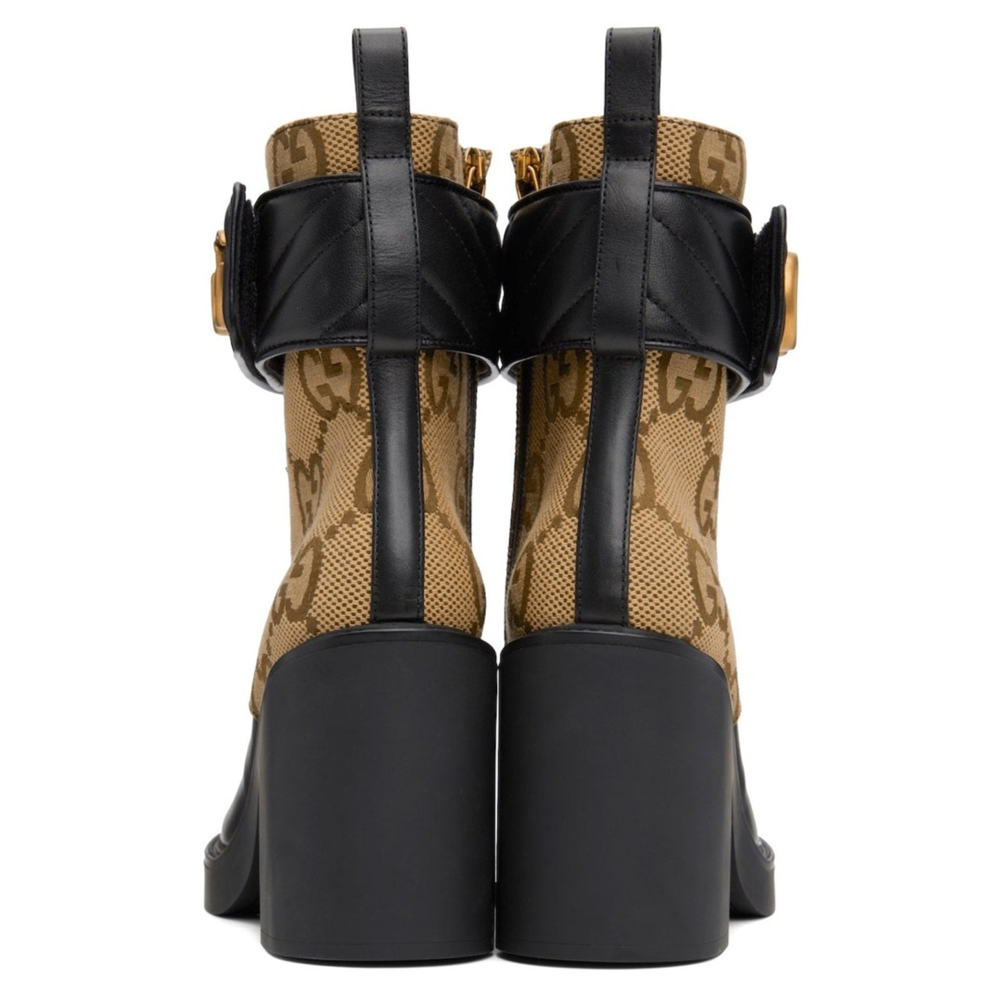 Gucci Beige & Black GG Marmont Combat Ankle Boots  Leather Canvas