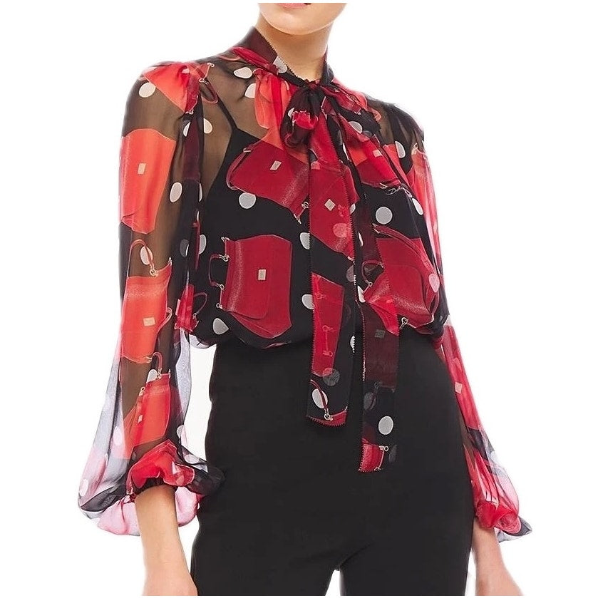 NWT Dolce & Gabbana Black Red Blouse bow neck silk blouse IT 42 US M
