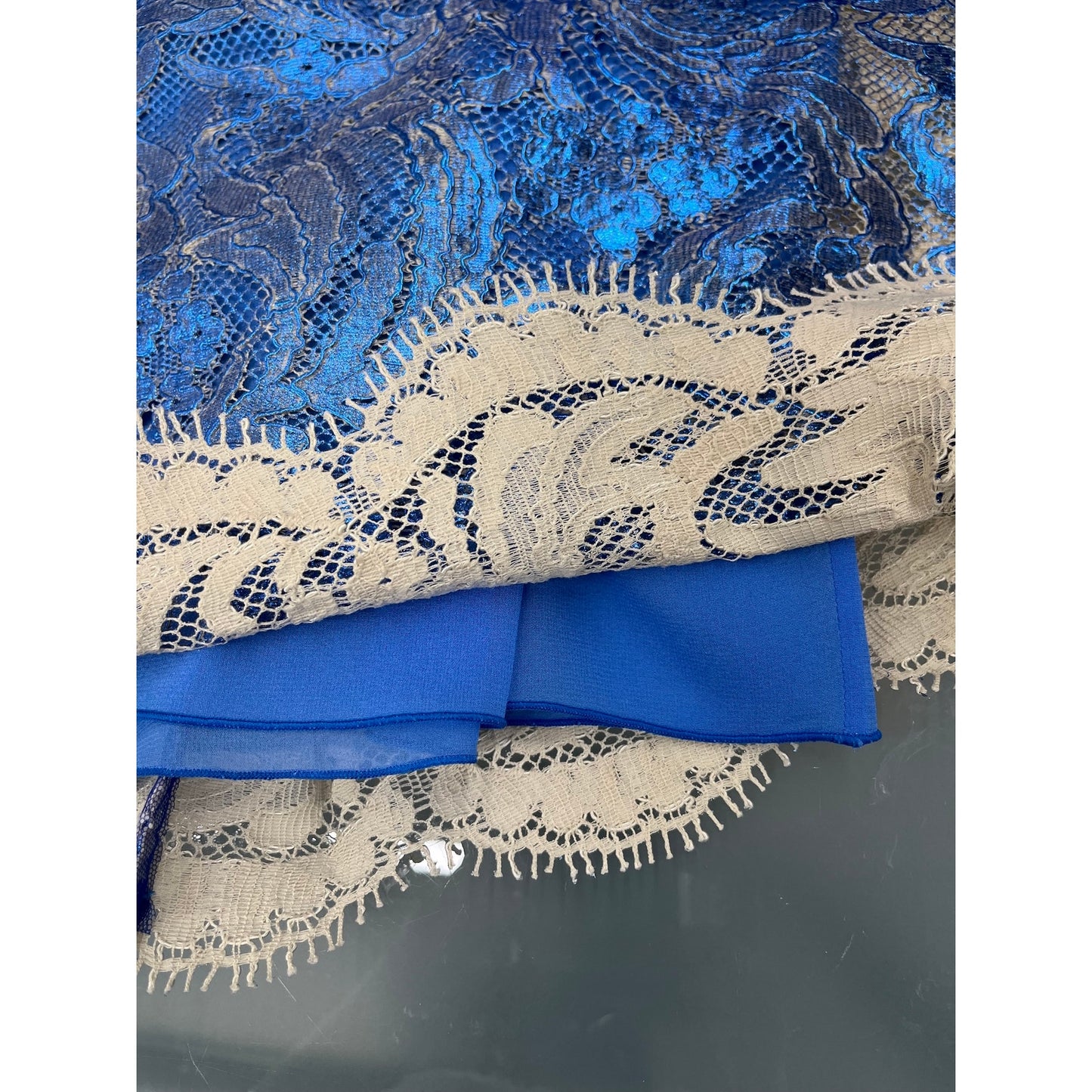 NWT Dolce & Gabbana Blue Metallic Coated Lace Pencil Skirt IT 38 US XS