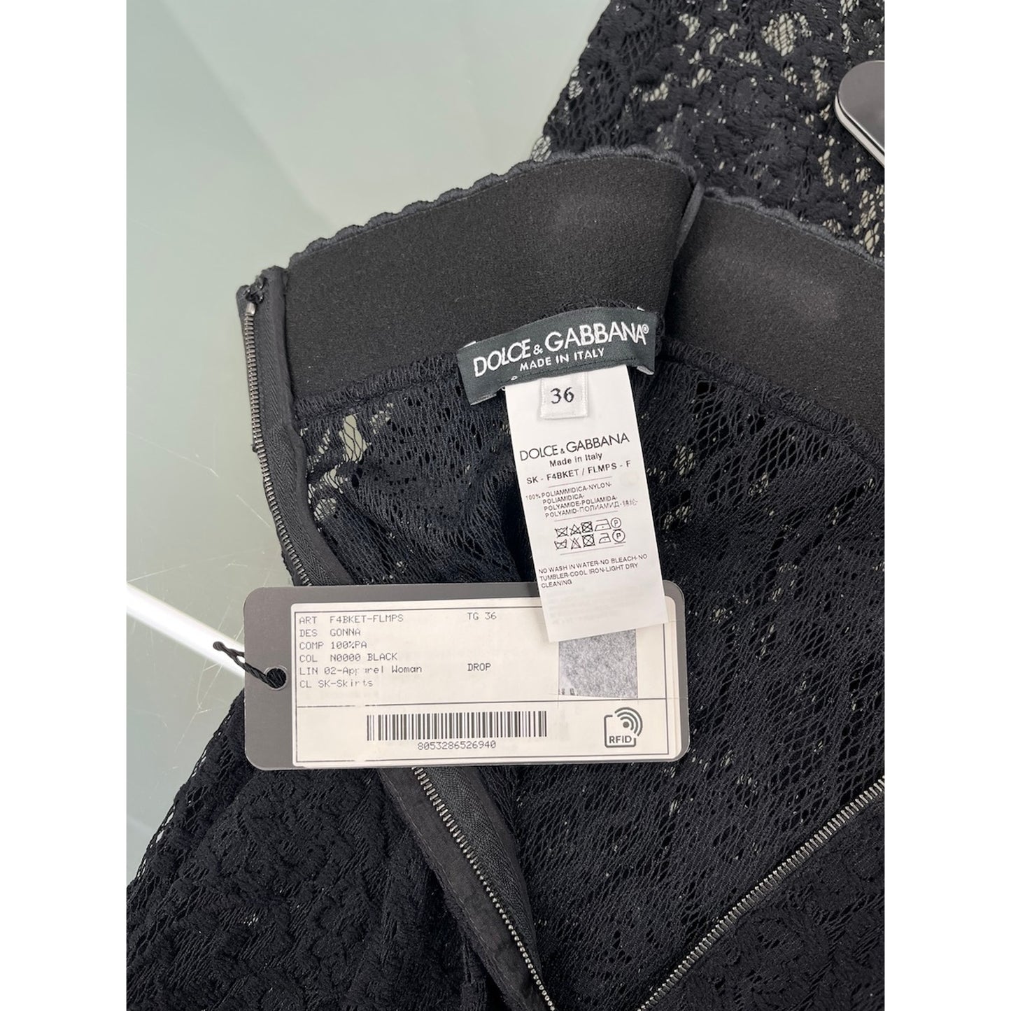 NWT Dolce & Gabbana Black Sheer Lace Midi Pencil Skirt IT 36 US XXS