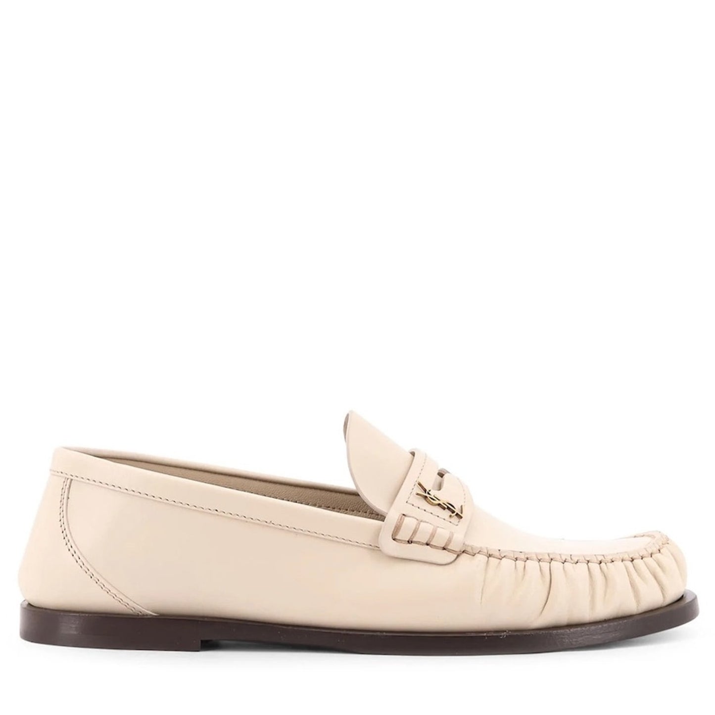 NIB Saint Laurent YSL Logo Plaque Leather Penny Loafers White