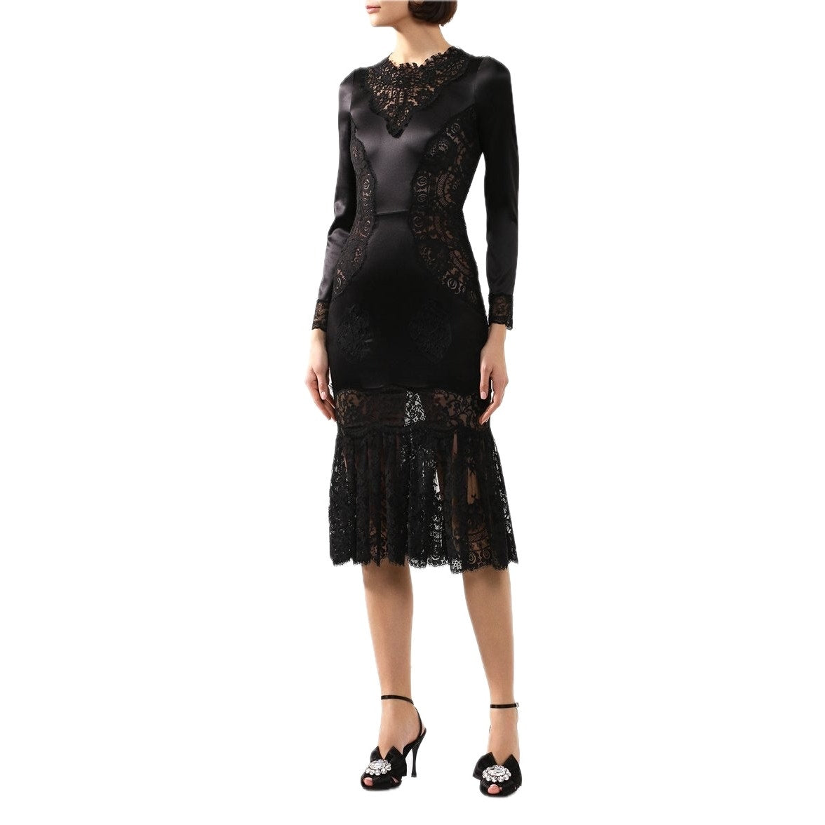 NWT Dolce & Gabbana Chantilly Lace Silk Satin Midi Dress Black IT 40 US S