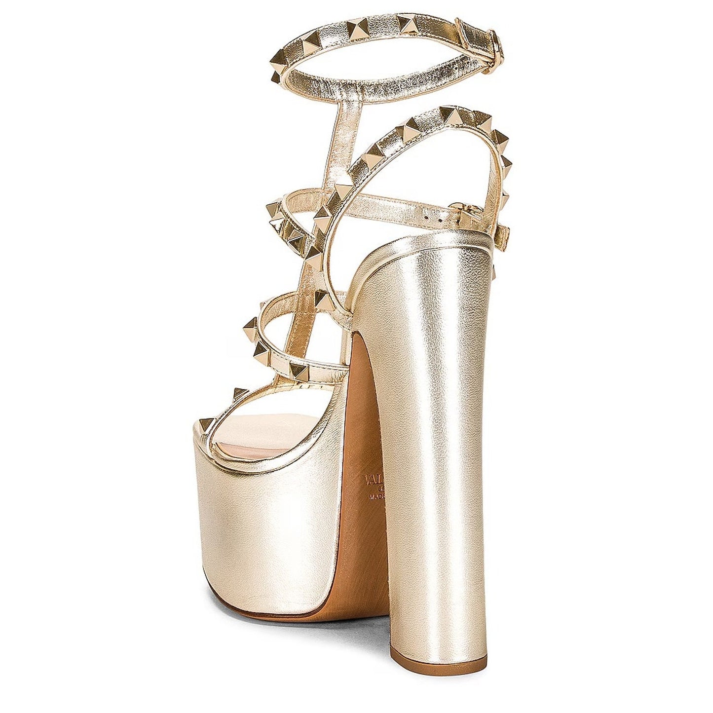 Valentino Garavani 155mm Rockstud Metallic Leather Platform Sandals