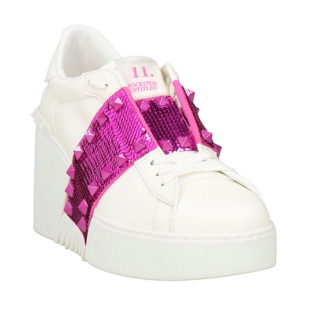 Valentino Garavani White Open Disco Platform Wedge Sequin Sneaker
