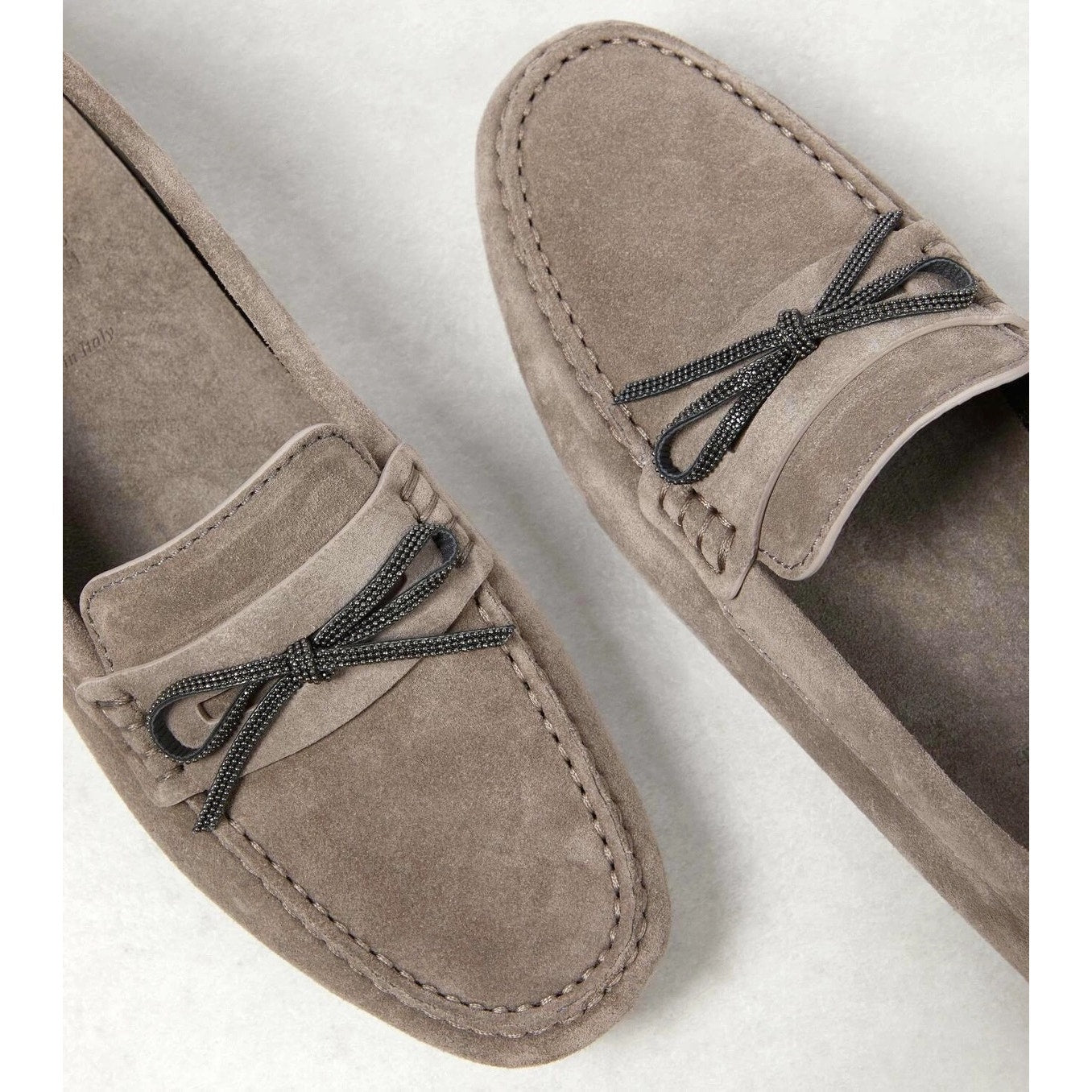Brunello Cucinelli Monili embellished Suede Moccasins Loafers Grey 37.5
