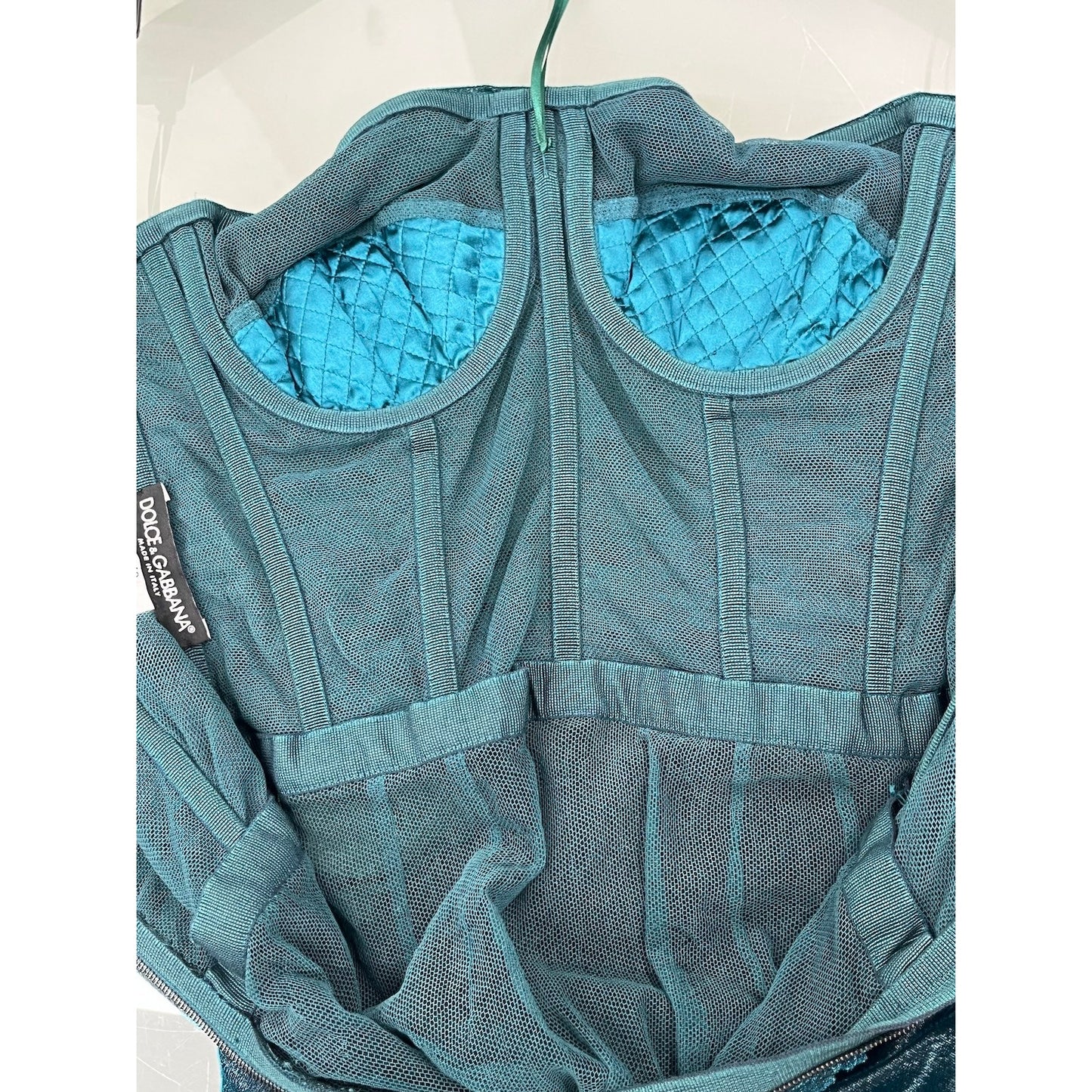 Dolce & Gabbana Green Longuette Lame Satin Ruched Bodycon Midi Dress