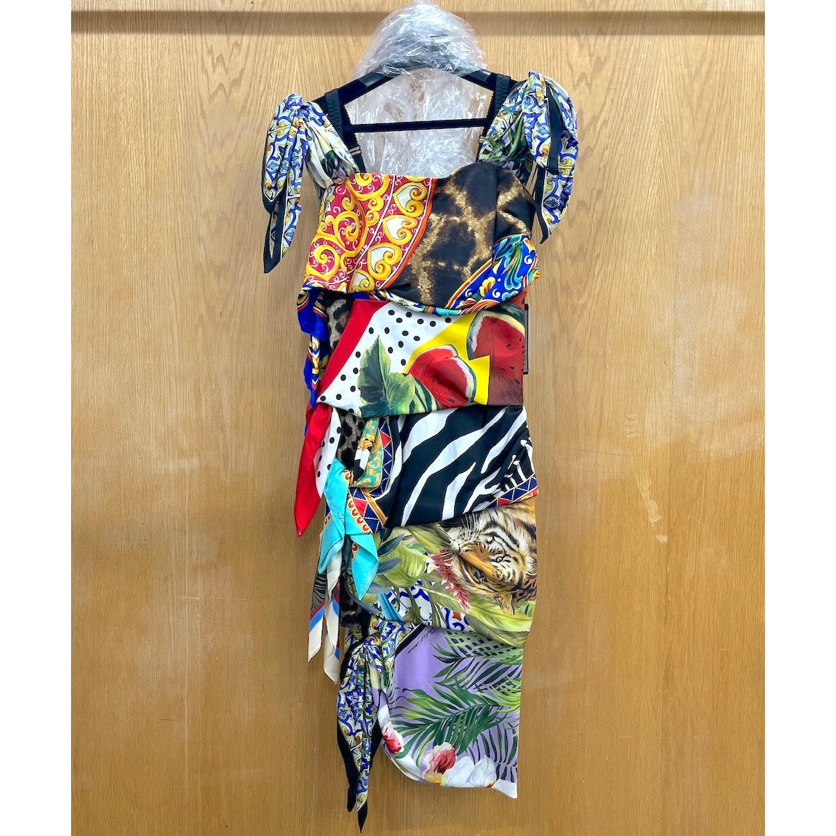 NWT DOLCE & GABBANA Runway Knotted Print Silk Twill scarf dress Multicolor 40 S