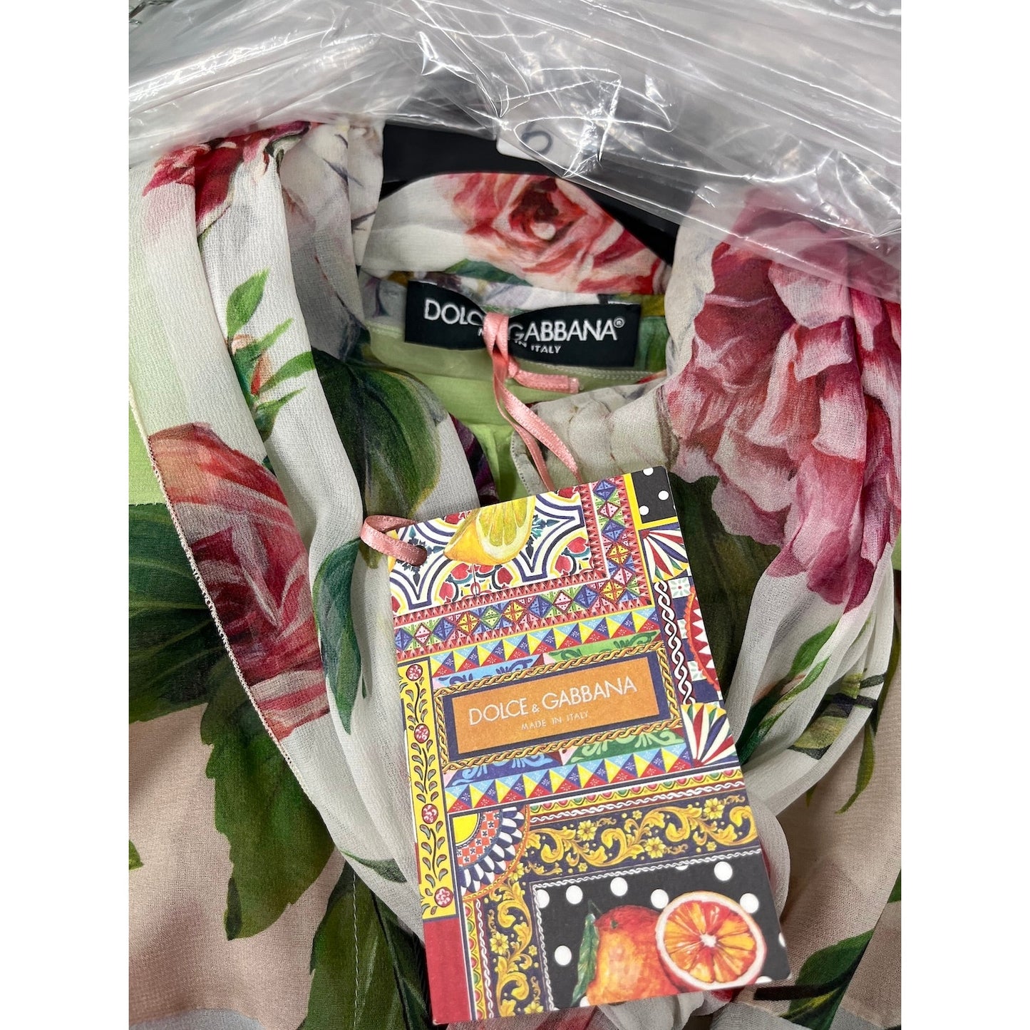 NWT Dolce & Gabbana Floral Patchwork Blouse Tie Collar Silk Shirt Pink IT 38 XS