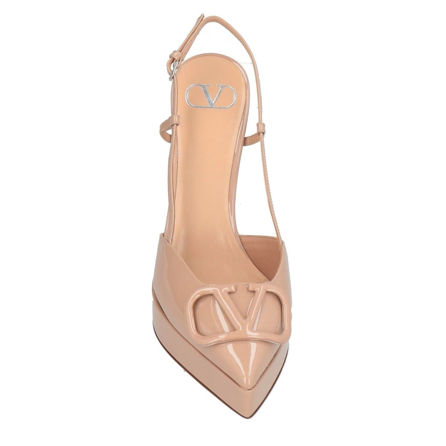 NIB Valentino Garavani Beige 120 Patent VLogo Slingback Platform Pumps 38