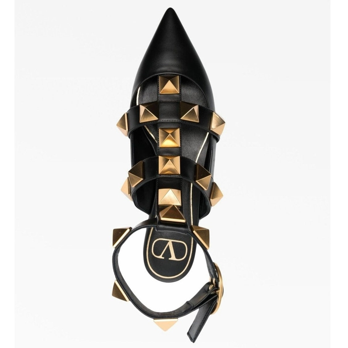 Valentino Garavani Black Roman Stud Ballerina Flat Ankle Strap 36