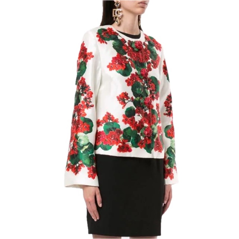 NWT Dolce & Gabbana Portofino Print Mikado Jacket White Red green IT 38  XS