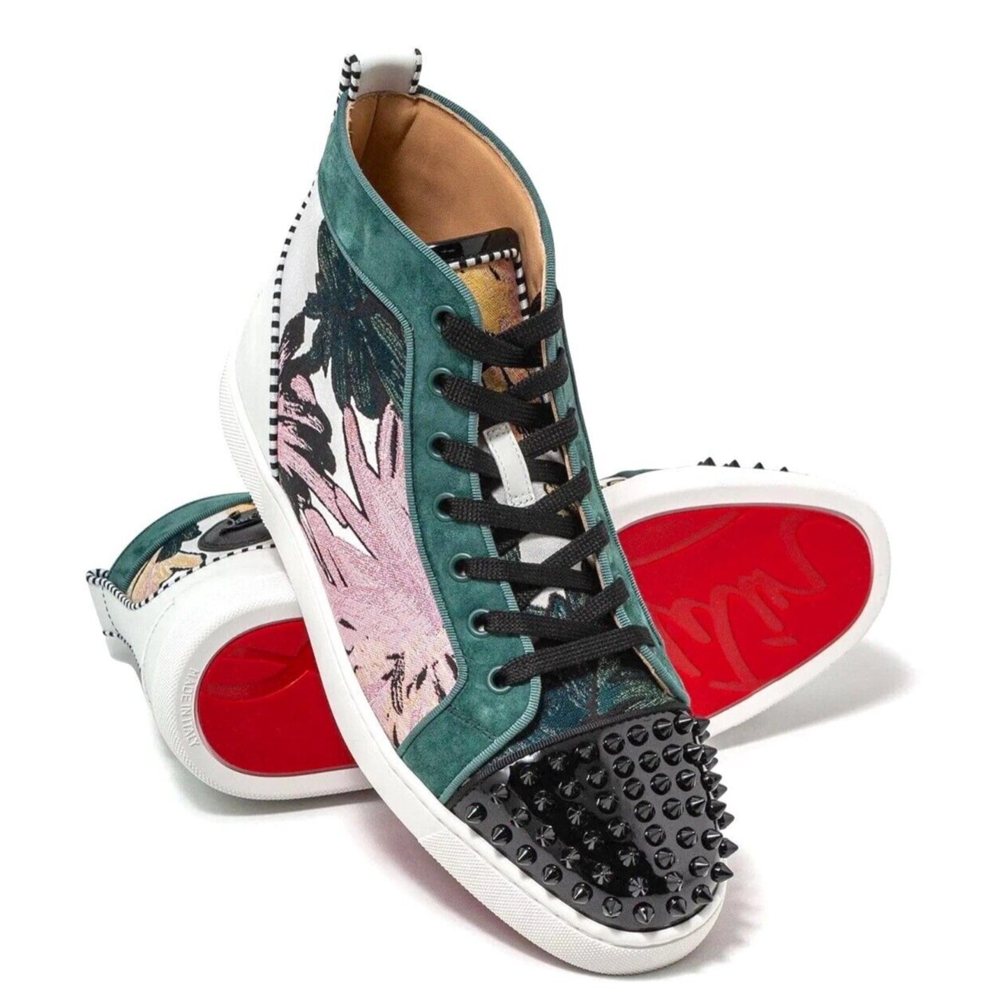 Christian Louboutin Lou Spikes Orlato Hanabi Floral Hi-Top Sneakers