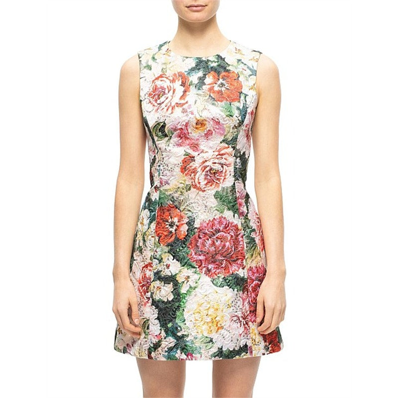 NWT DOLCE & GABBANA Metallic Floral-Print Cotton-Blend Brocade Mini Dress