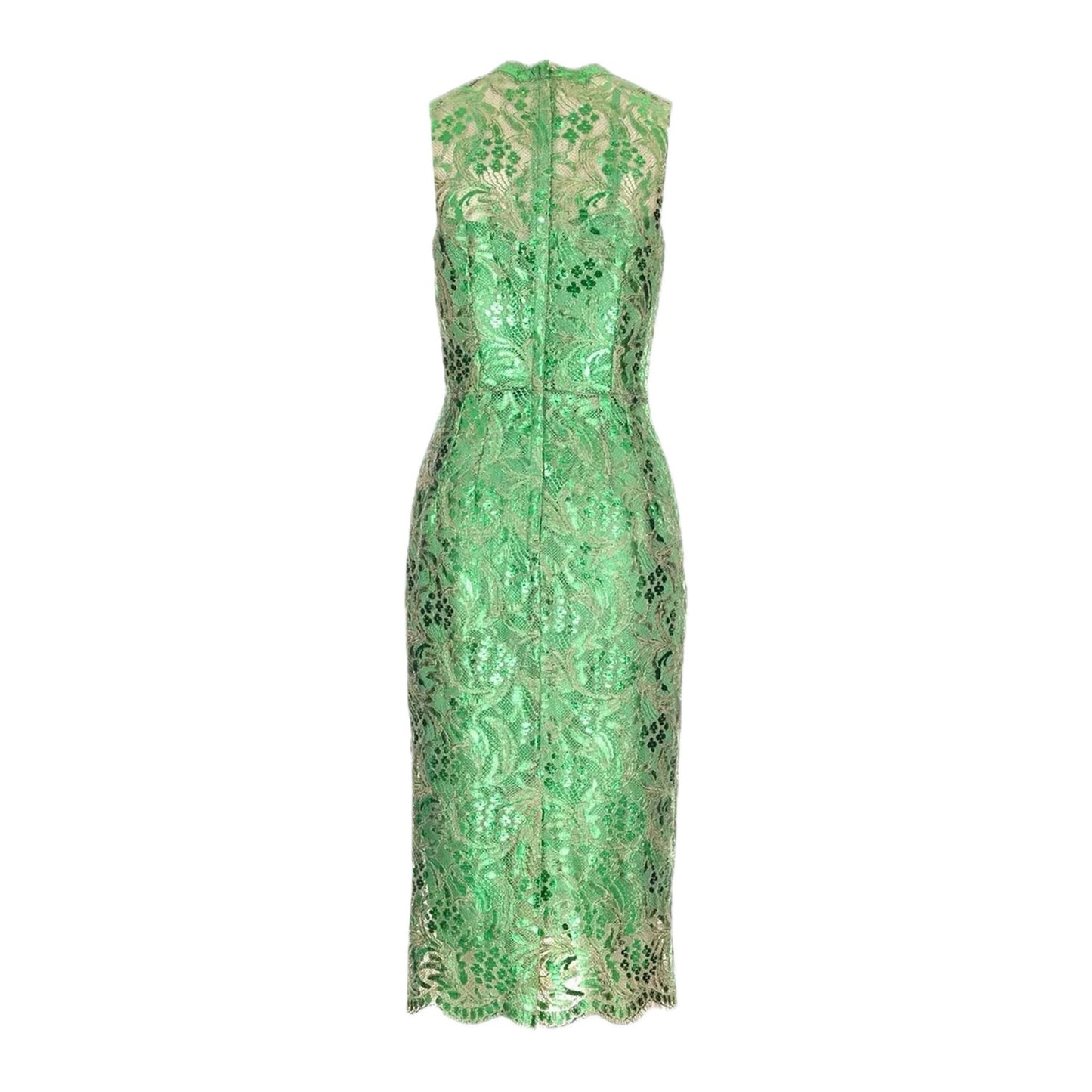 Dolce & Gabbana Semi Sheer Metallic Coated Corded lace Sleeveless Midi Dress 40 S