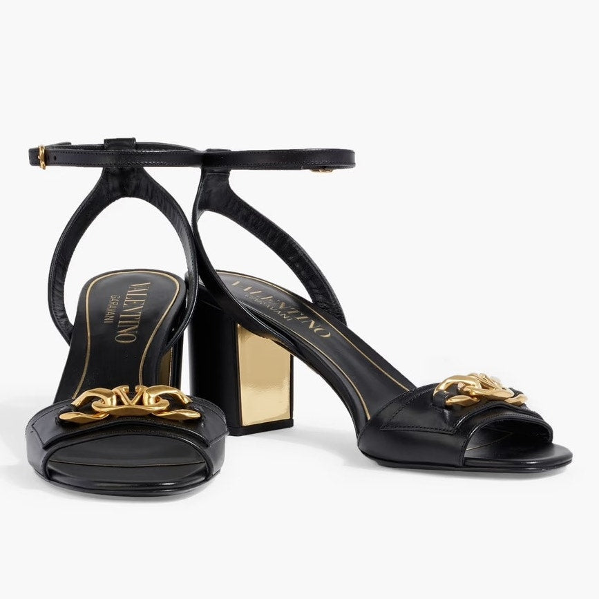 Valentino Garavani Black VLogo Chain Leather Sandals 35