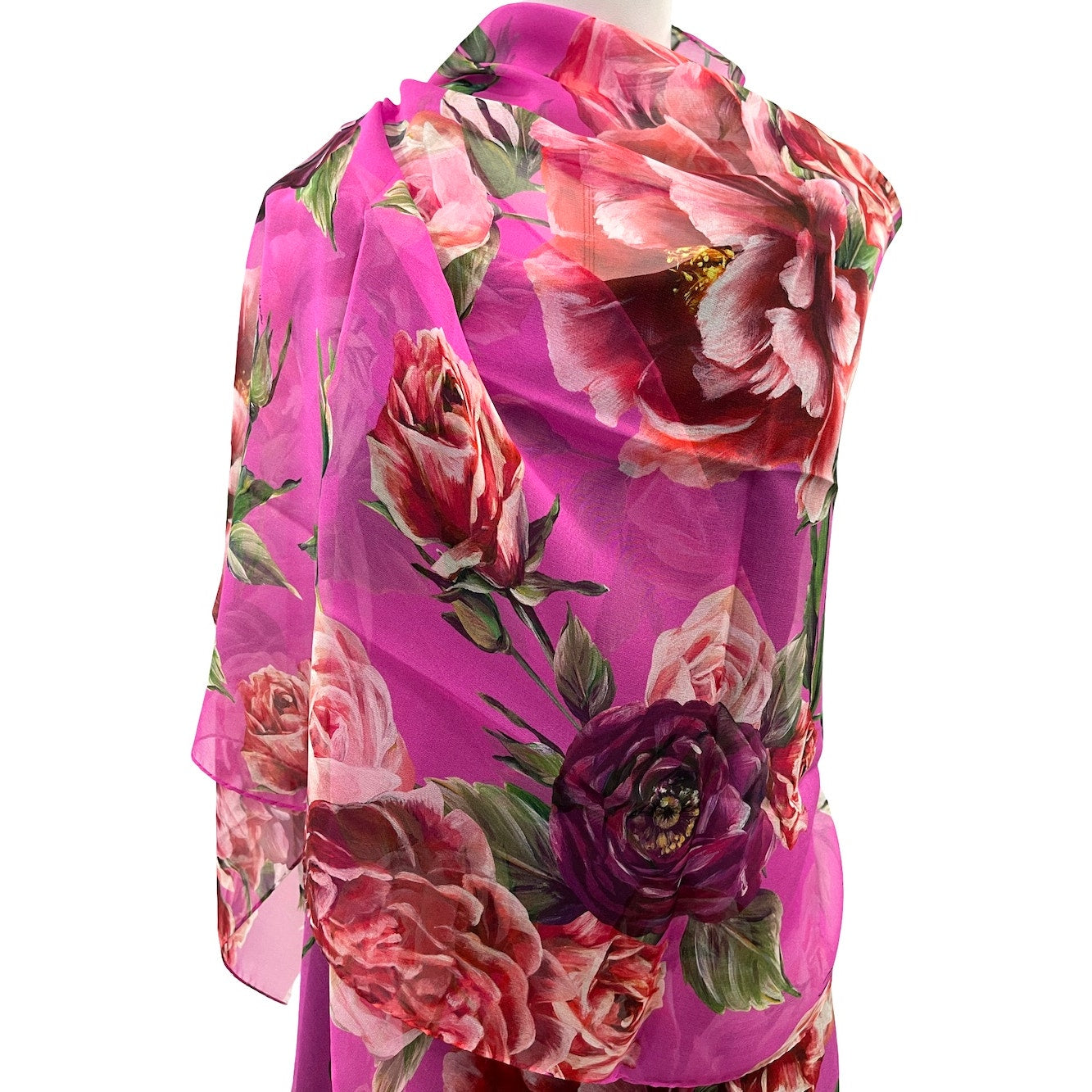 Dolce & Gabbana Floral Rose printed luxury lightweight silk scarf Pink