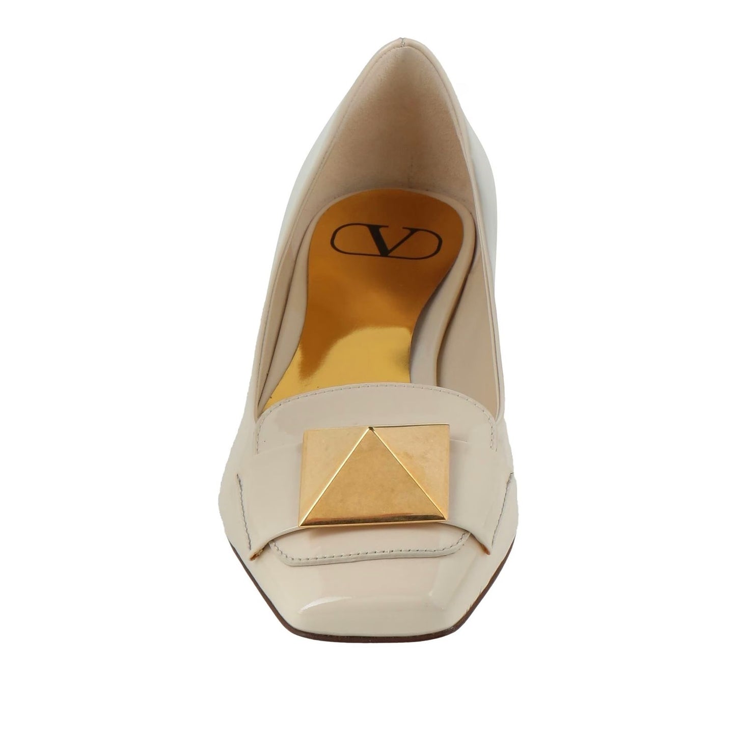 Valentino Garavani Ivory One Stud Flat Patent Leather Ballerina Shoes