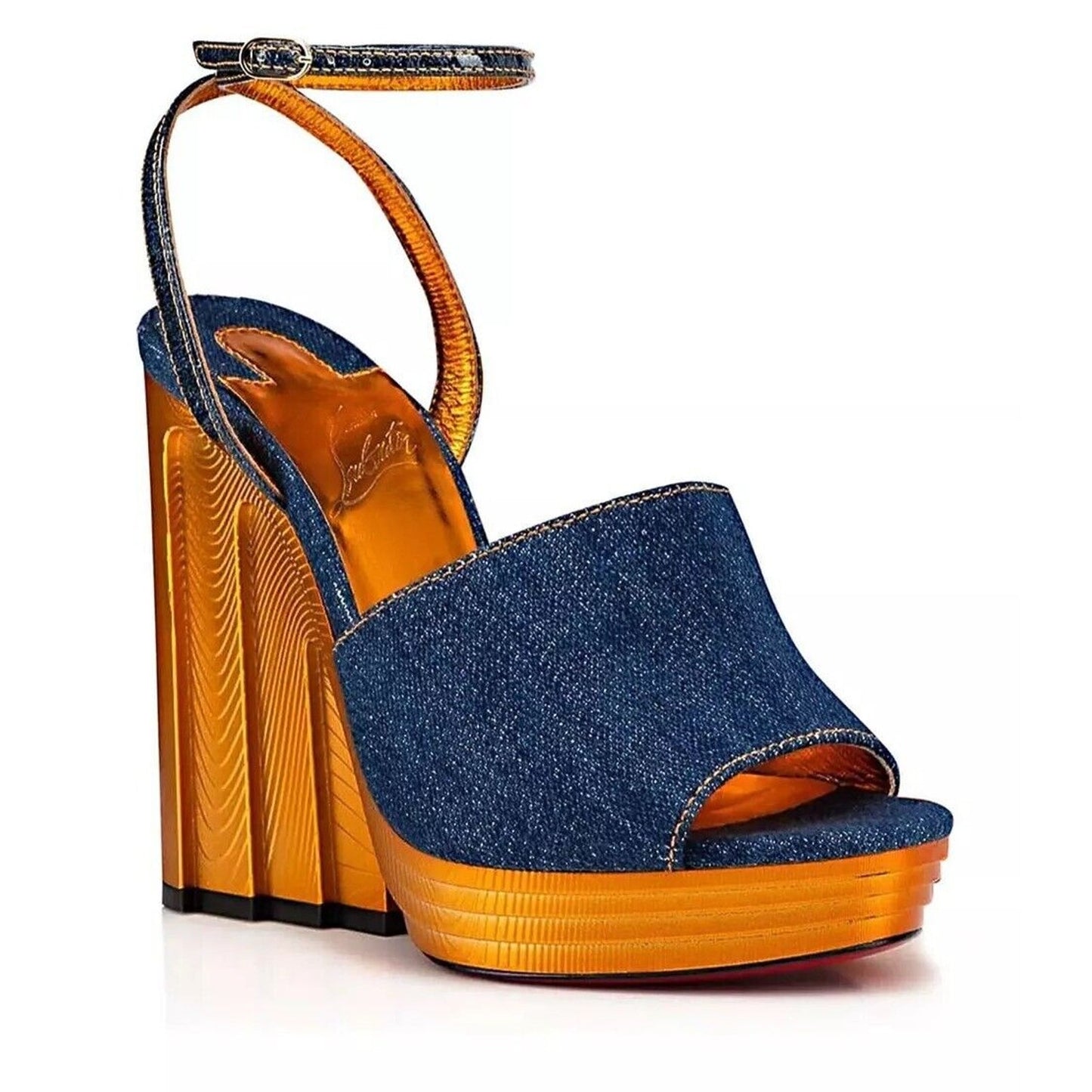 Christian Louboutin Mira Colunata 120 Denim Platform Wedge Sandals Pump Blue