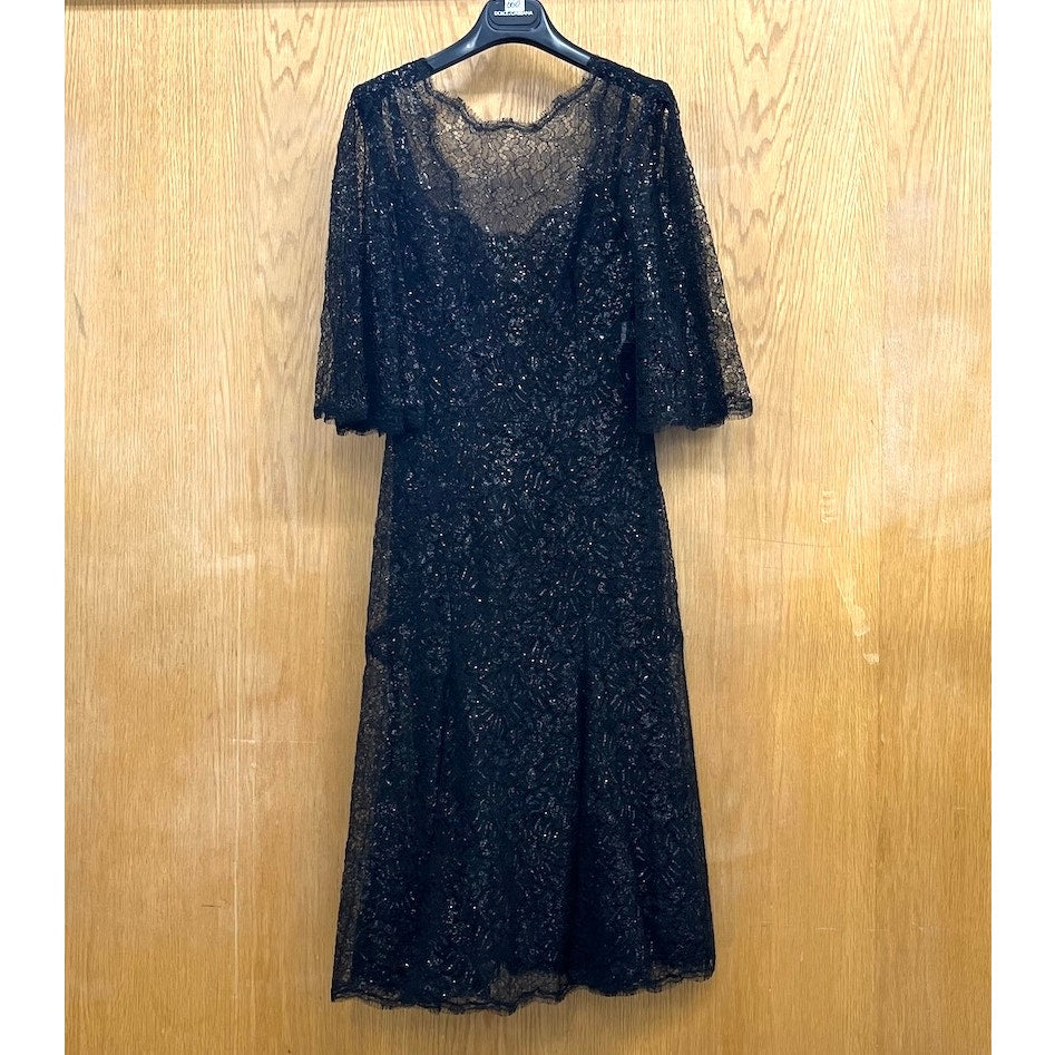 NWT Dolce & Gabbana Black Metallic Corded Lace Flared Low Back Dress IT 40 US S