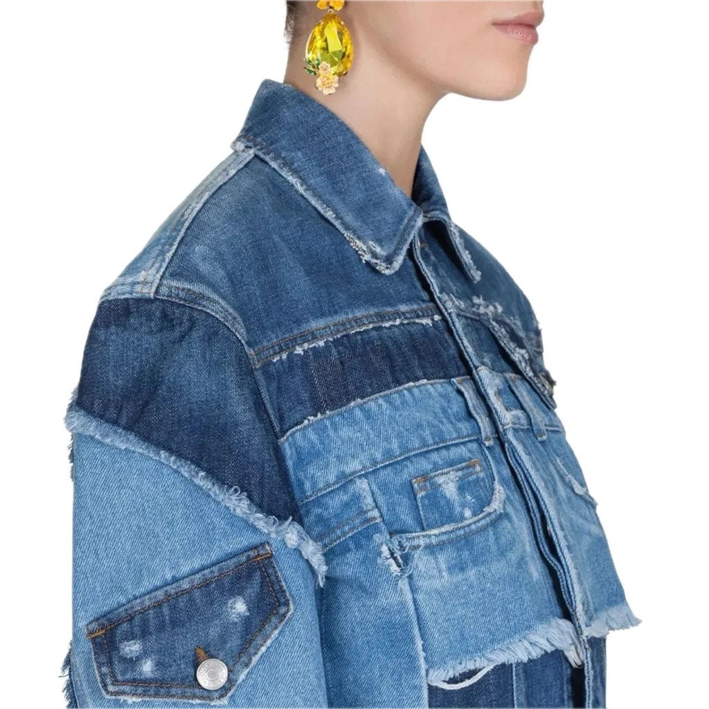 NWT Dolce & Gabbana Cropped Blue Denim Patchwork Jean Jacket IT 40 S