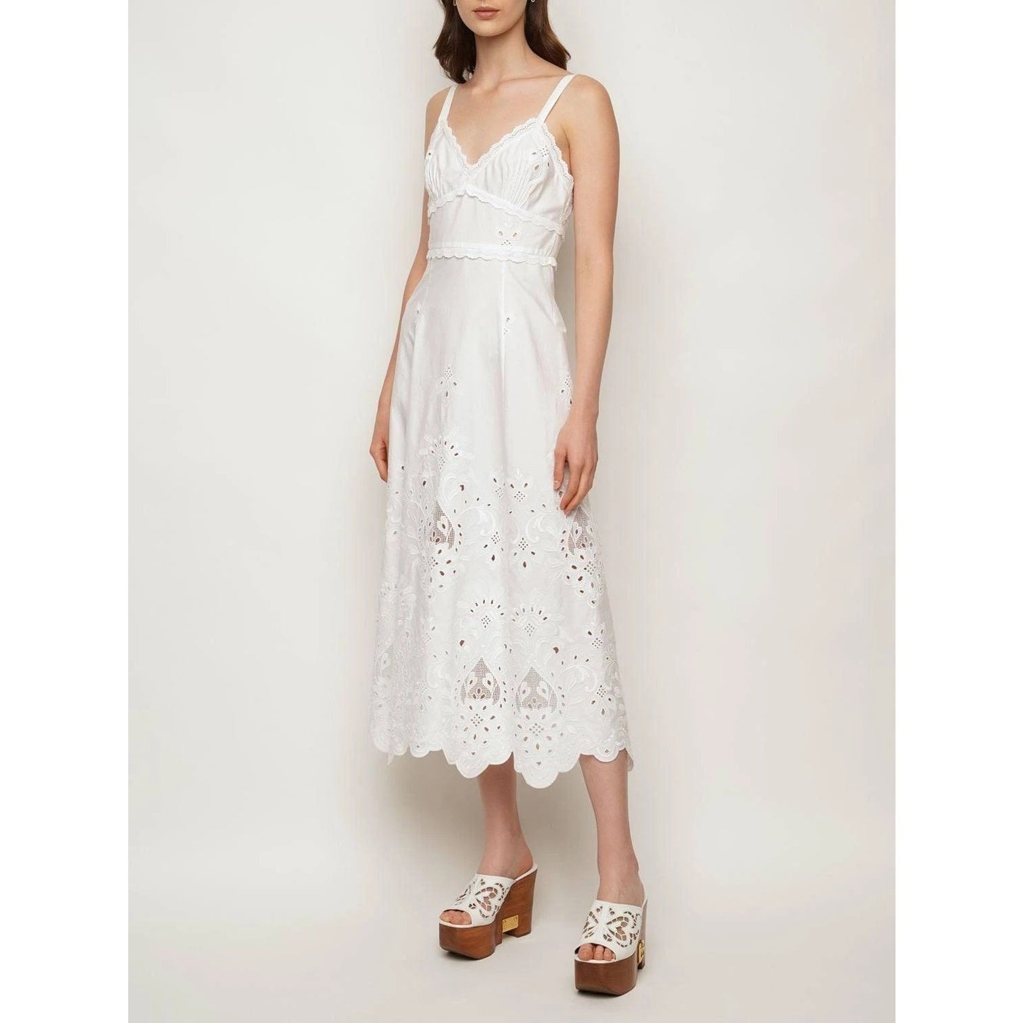 Dolce & Gabbana Leather Wood Clog Mules Wedge Slides White 35.5