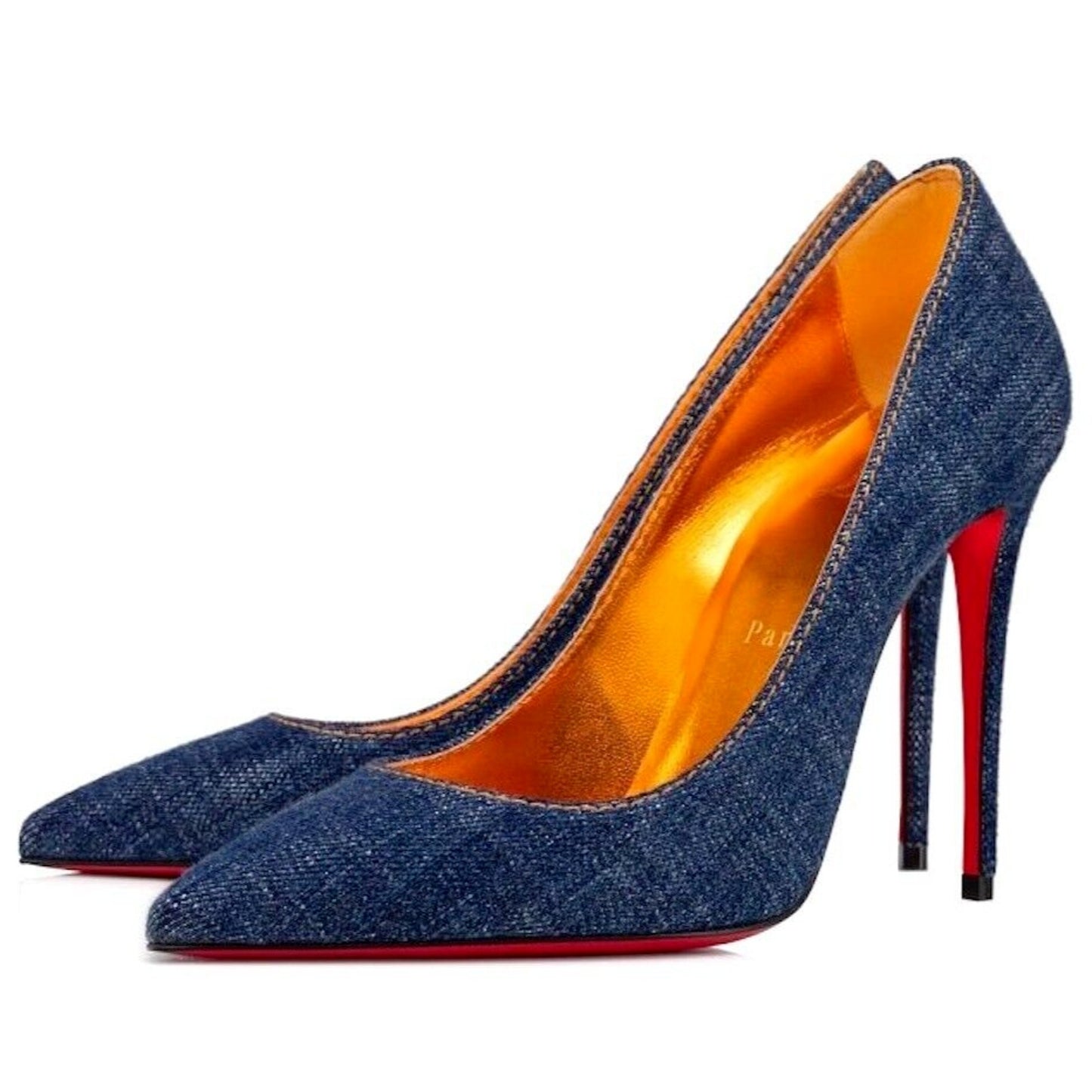 Christian Louboutin So Kate 120 leather pointed toe pumps Blue Denim Gold