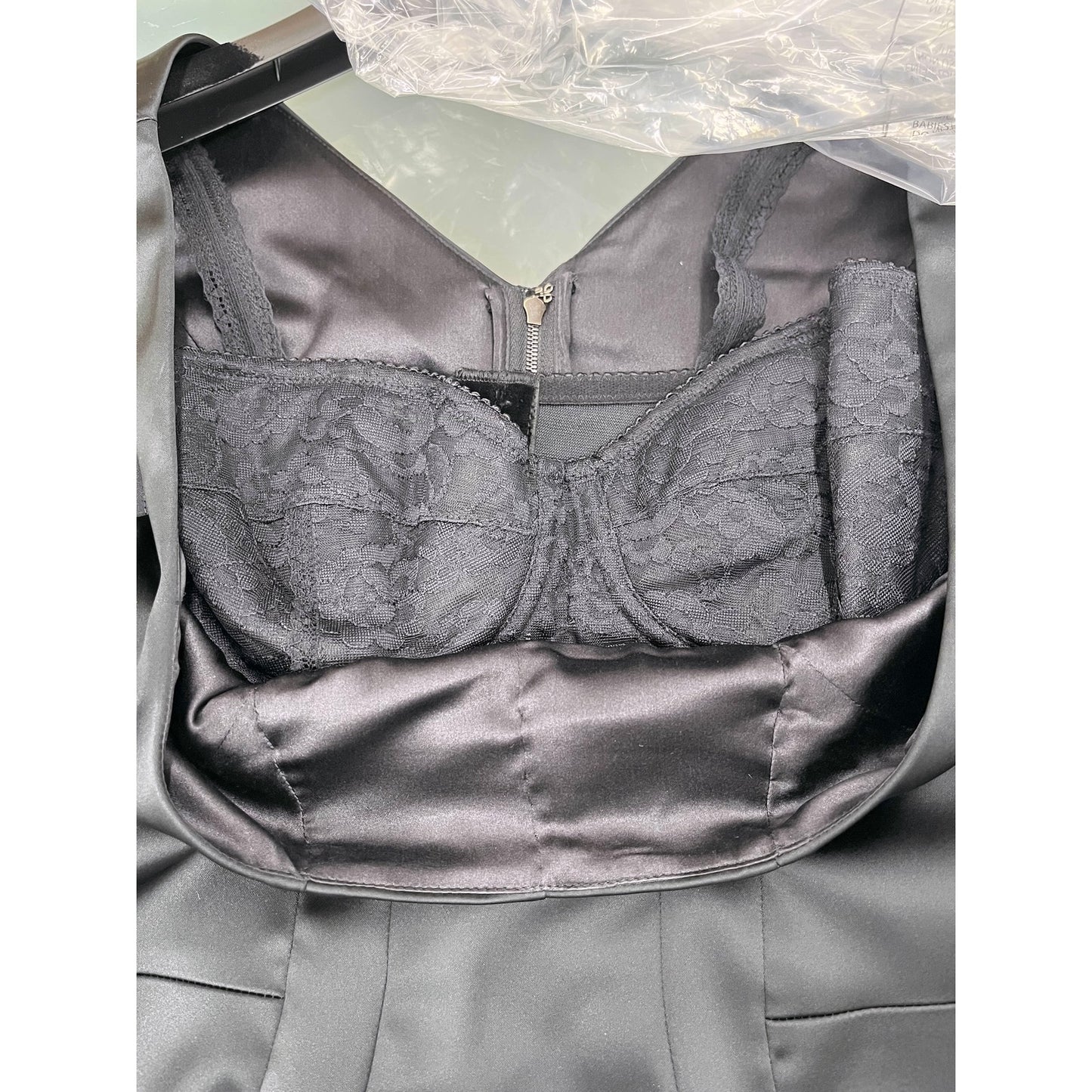 DOLCE & GABBANA Black Stretch Satin Sweetheart Bodycon Dress Midi 42 M