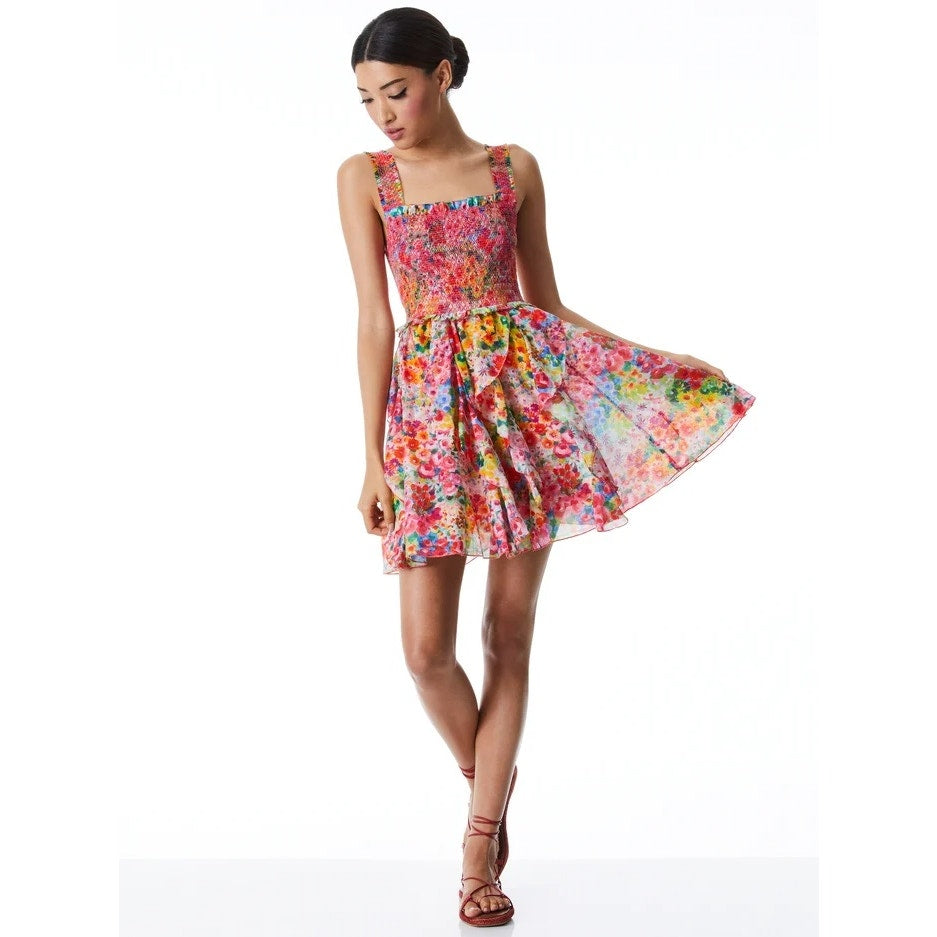 Alice + Olivia Jocelyn smocked Floral Mini Dress Multi