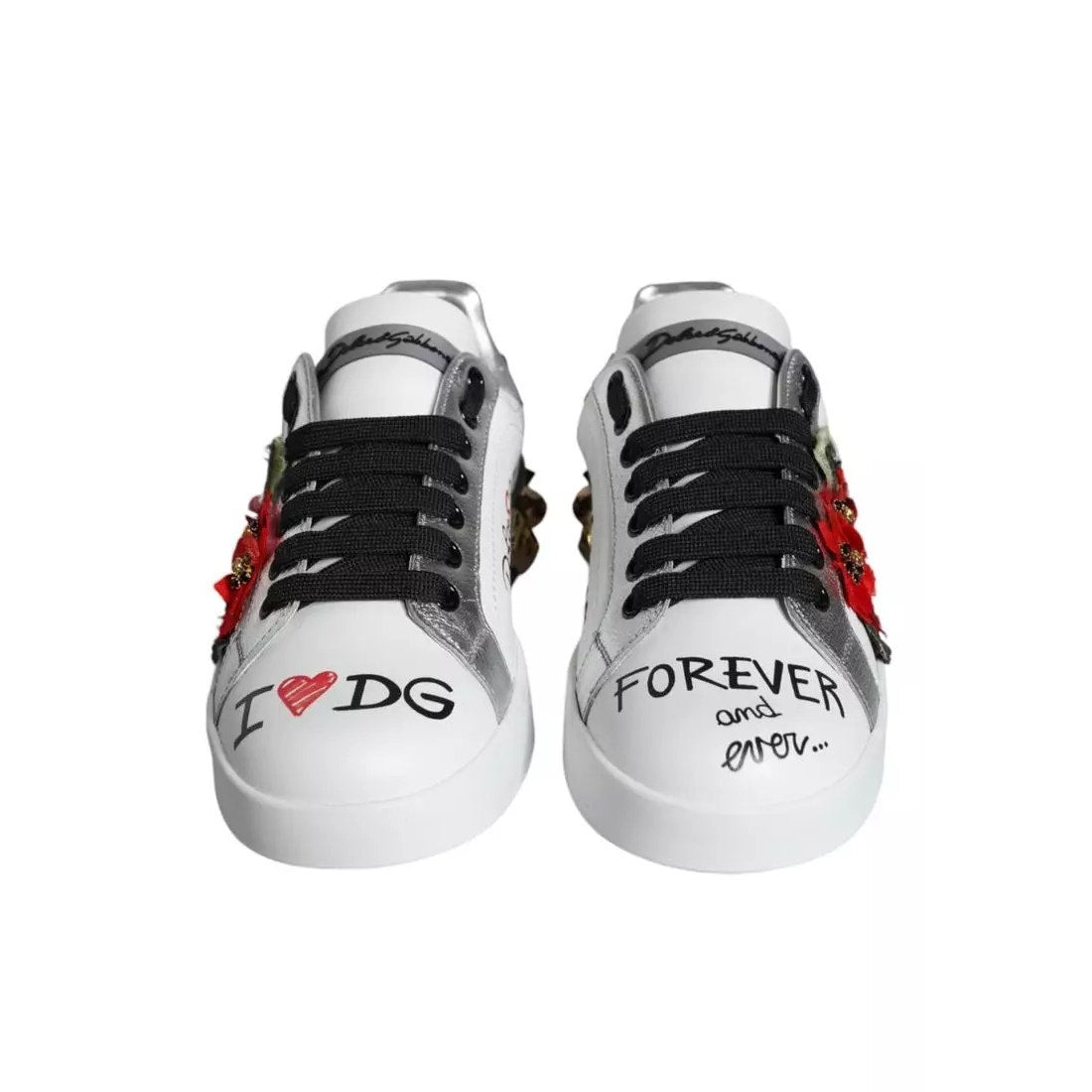 Dolce & Gabbana Portofino Leather Sneakers Geranium studs