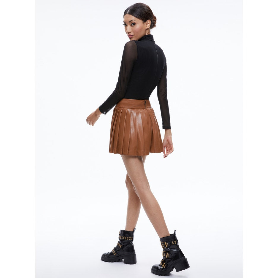 Alice + Olivia Pura Vegan Leather Pleated Skort Brown