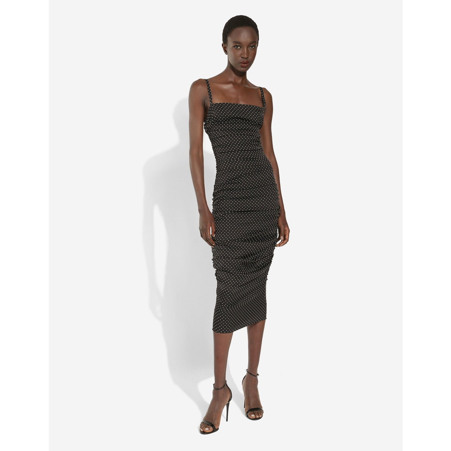 Dolce & Gabbana Black Lace-up Polka Dot Georgette Midi Dress