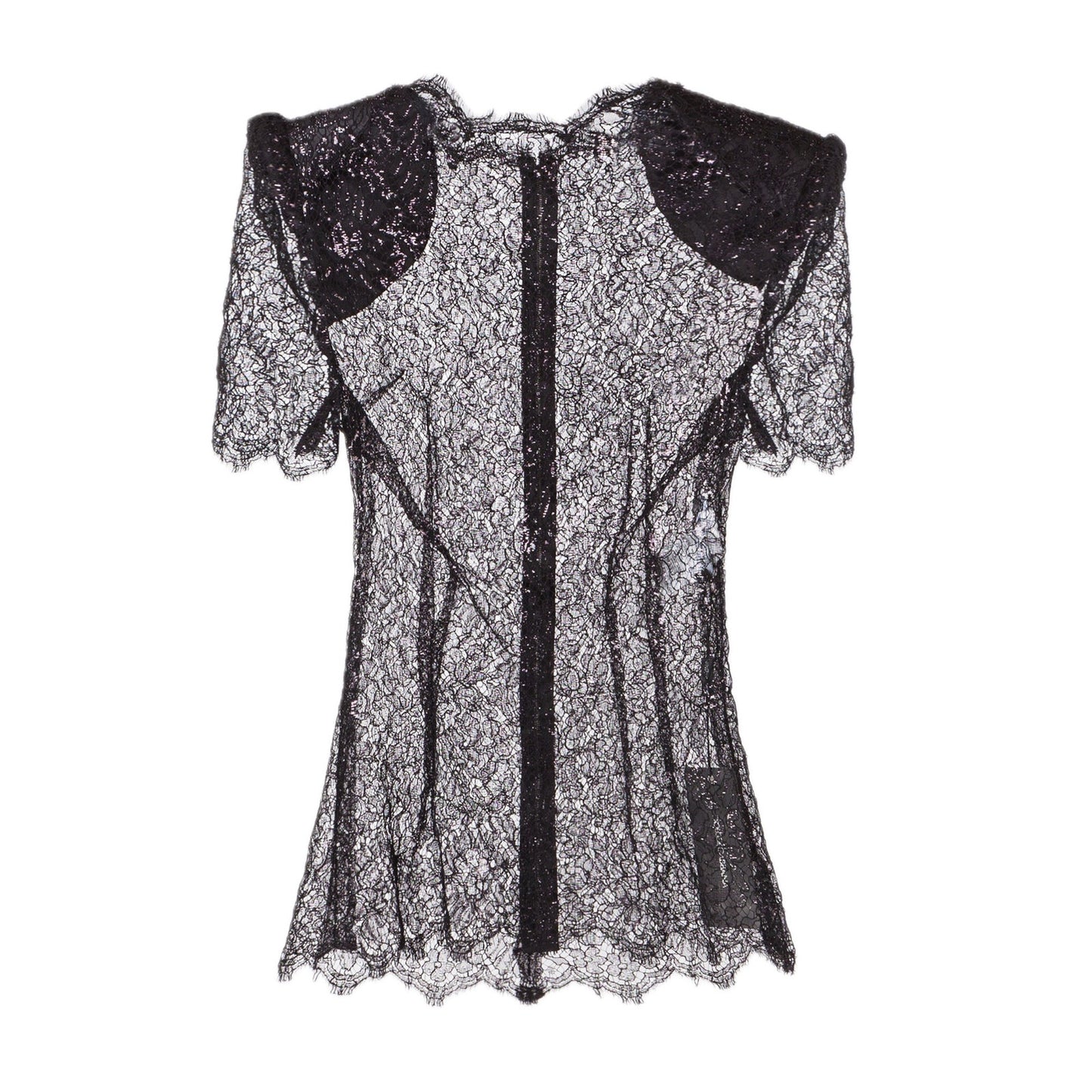 Dolce & Gabbana Black Short sleeve Lame Lace Top Blouse