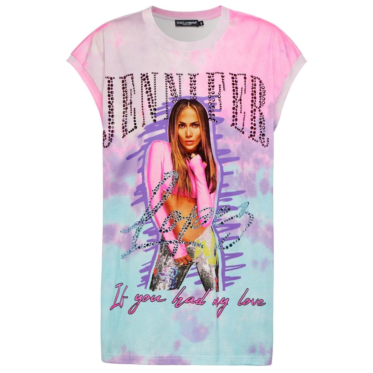 NWT Dolce & Gabbana Jennifer Jlo Crystal embellished tie-dye T-shirt IT 36 XXS