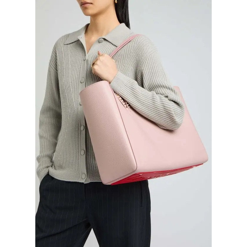 Christian Louboutin Cabata Large Calf leather spikes Tote Bag Pink Nude