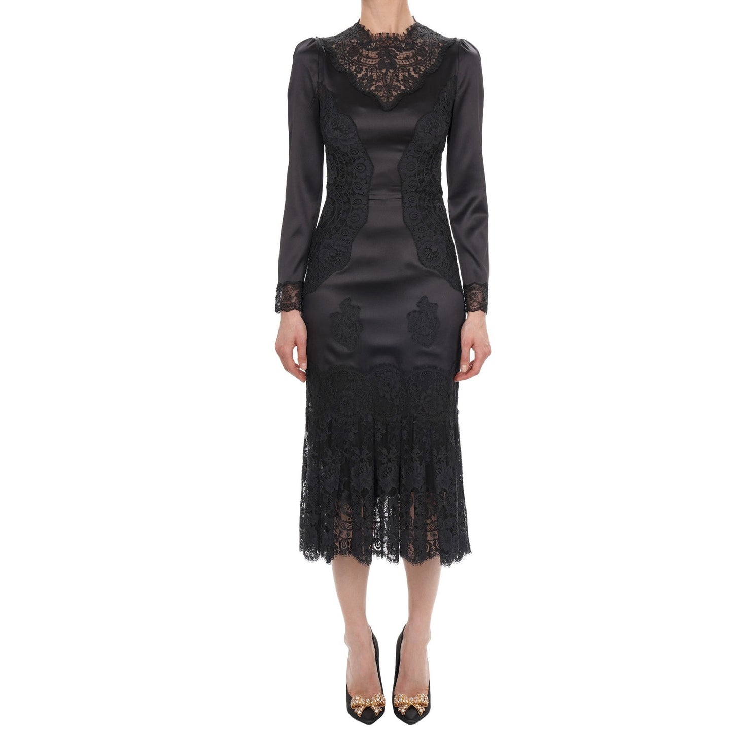 NWT Dolce & Gabbana Chantilly Lace Silk Satin Midi Dress Black IT 40 US S
