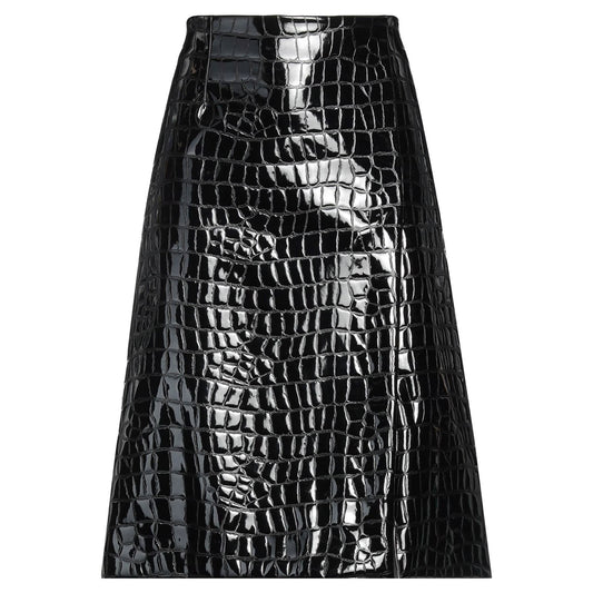 NWT Dolce & Gabbana Black Croc Faux-Leather Midi Skirt IT 36 US XXS
