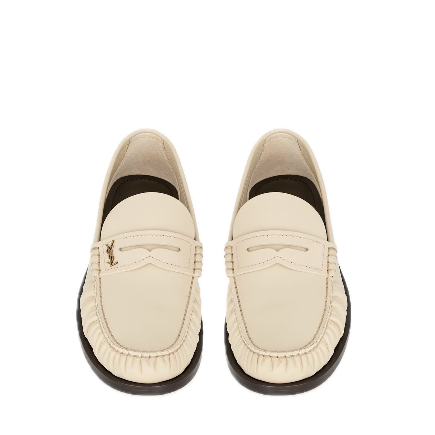 NIB Saint Laurent YSL Logo Plaque Leather Penny Loafers White