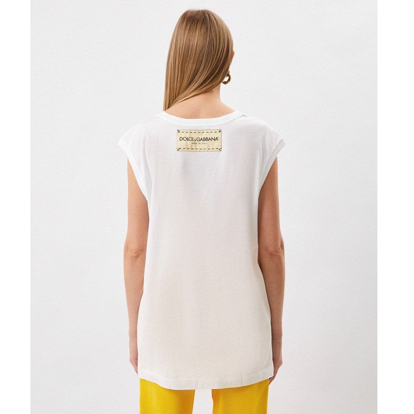 Dolce & Gabbana White Sleeveless L'Amore E Bellezza Cotton T-shirt