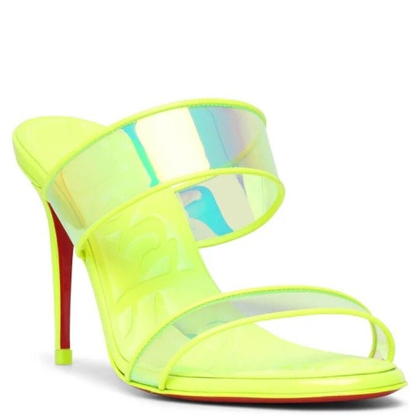 Christian Louboutin Just Loubi 85 Mules Leather PVC Neon Yellow 37