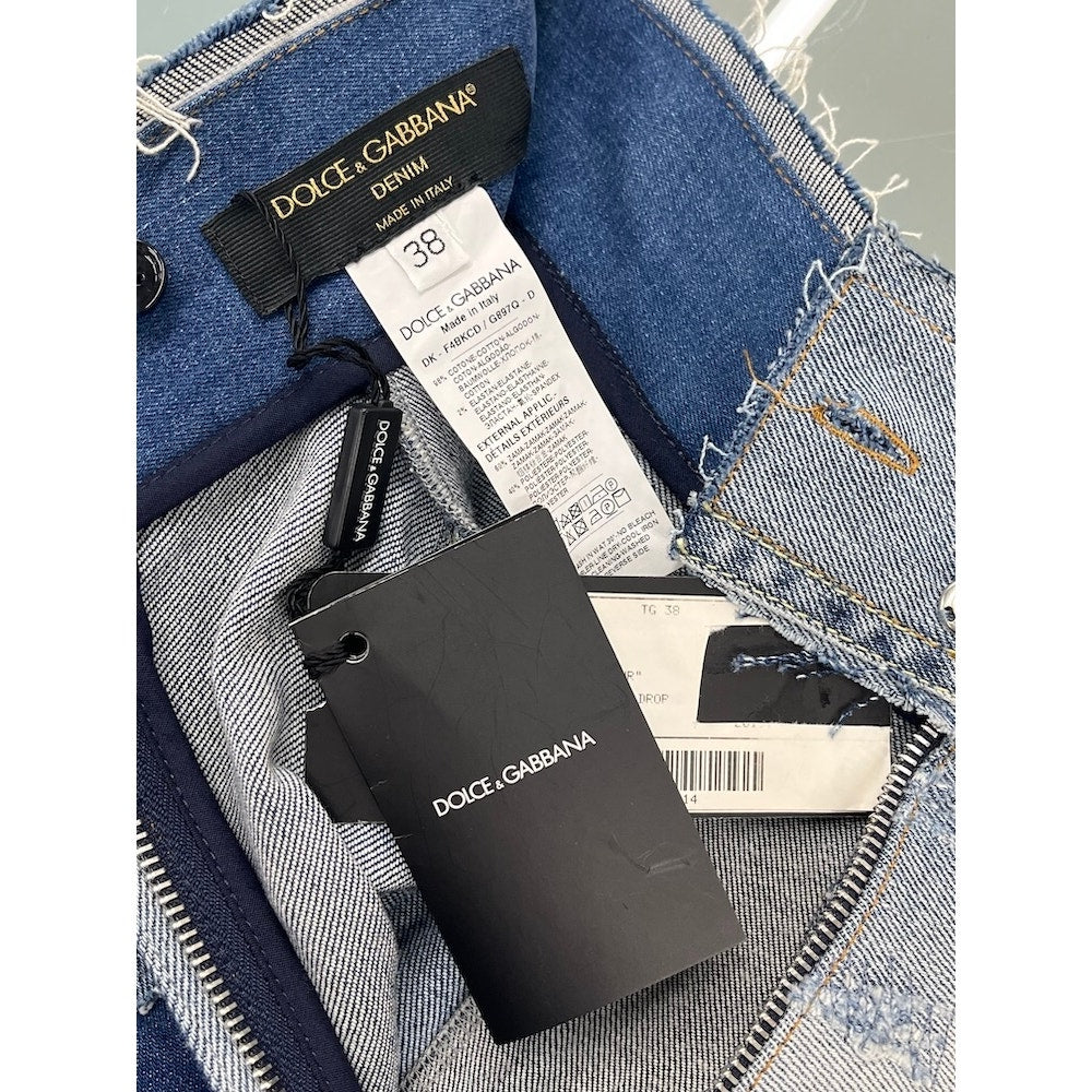 NWT DOLCE & GABBANA Blue Denim Patchwork Skirt IT 38 US S