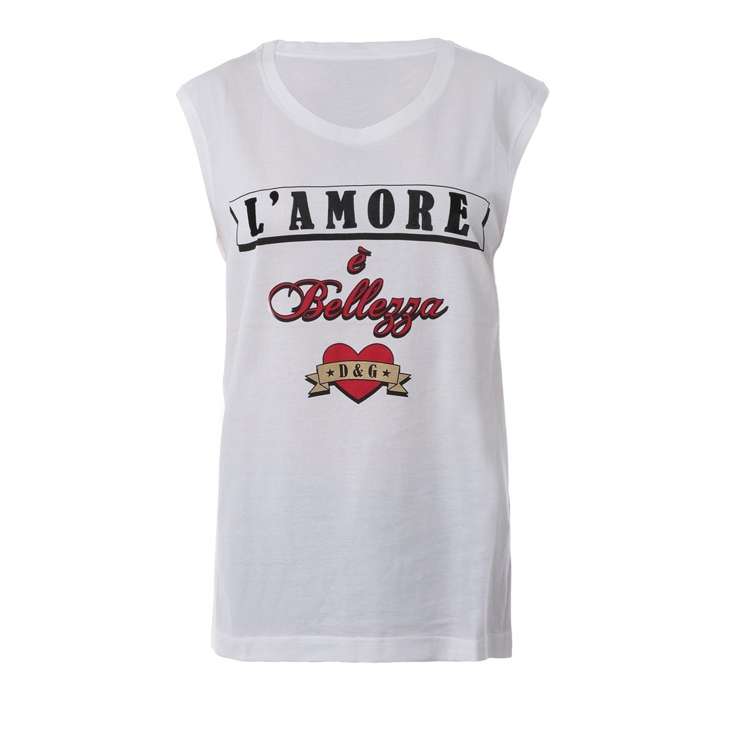 Dolce & Gabbana White Sleeveless L'Amore E Bellezza Cotton T-shirt