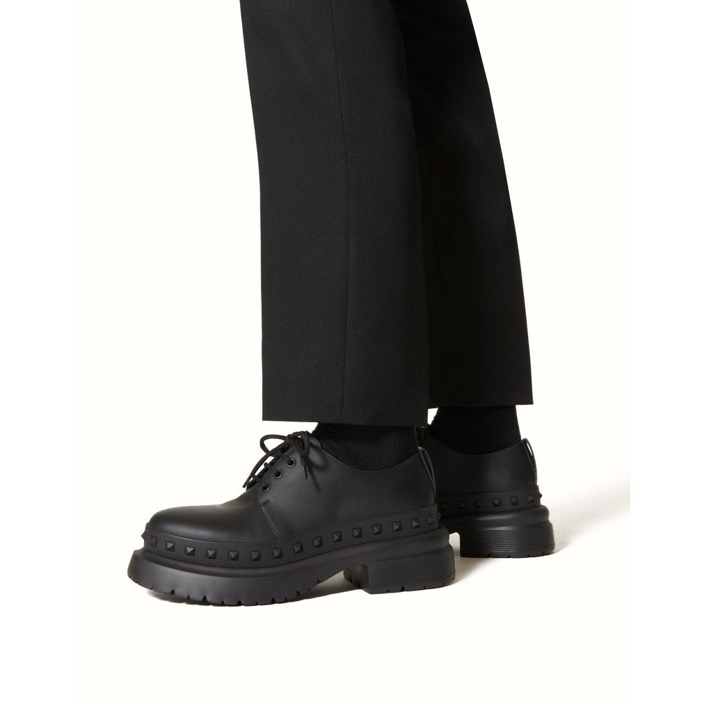 Valentino Garavani Black M-Way Rockstud leather Derby shoes