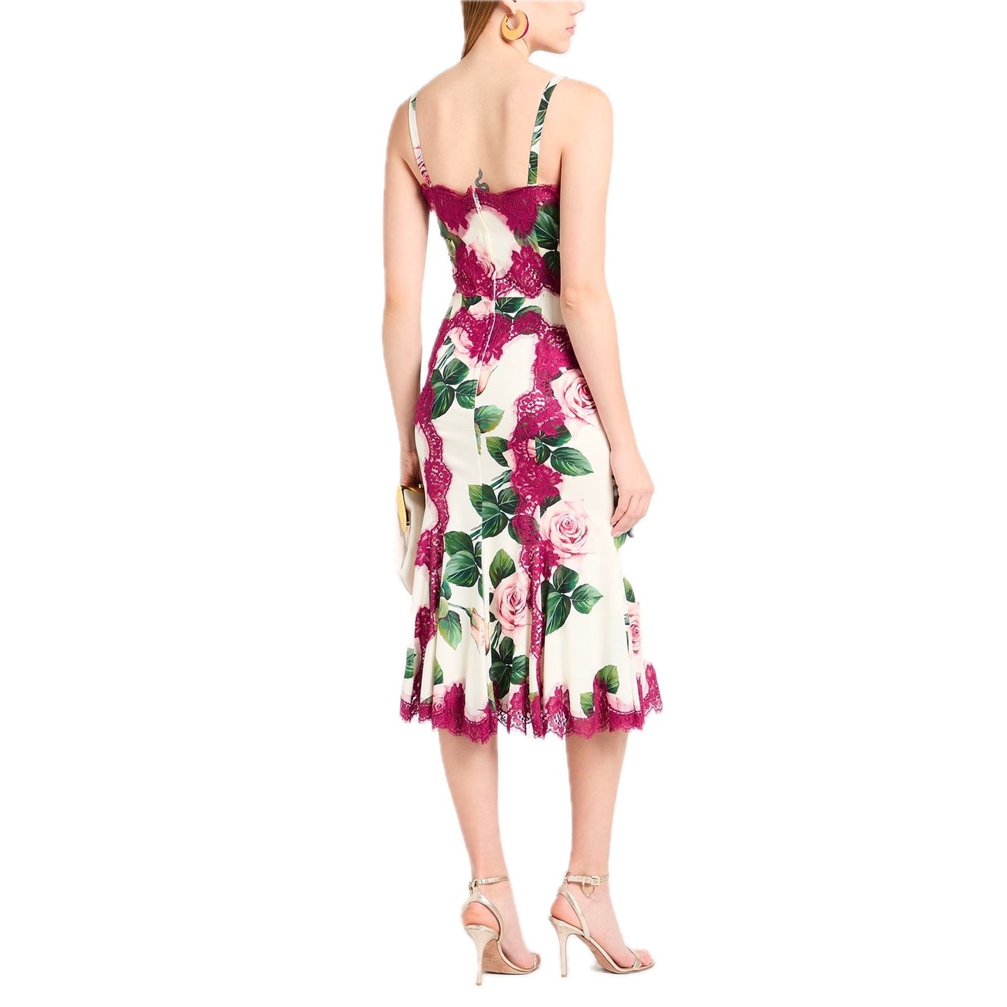 NWT DOLCE & GABBANA Floral Lace Midi White pink dress 42 M