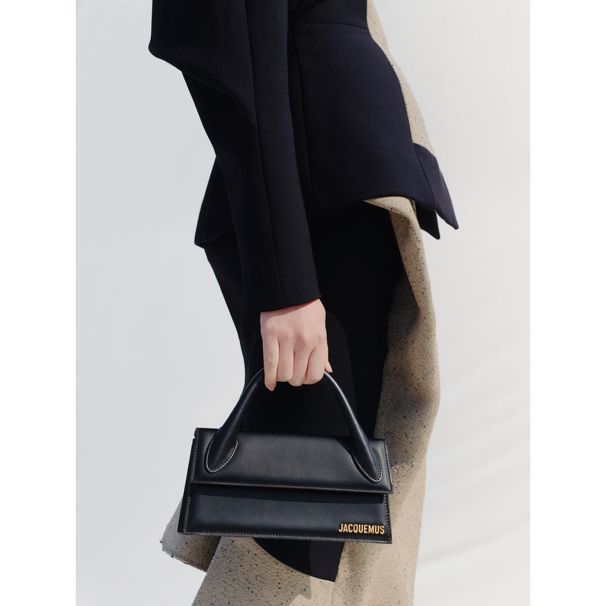 NWT Jacquemus Le Chiquito Long Leather Bag Black Gold Logo