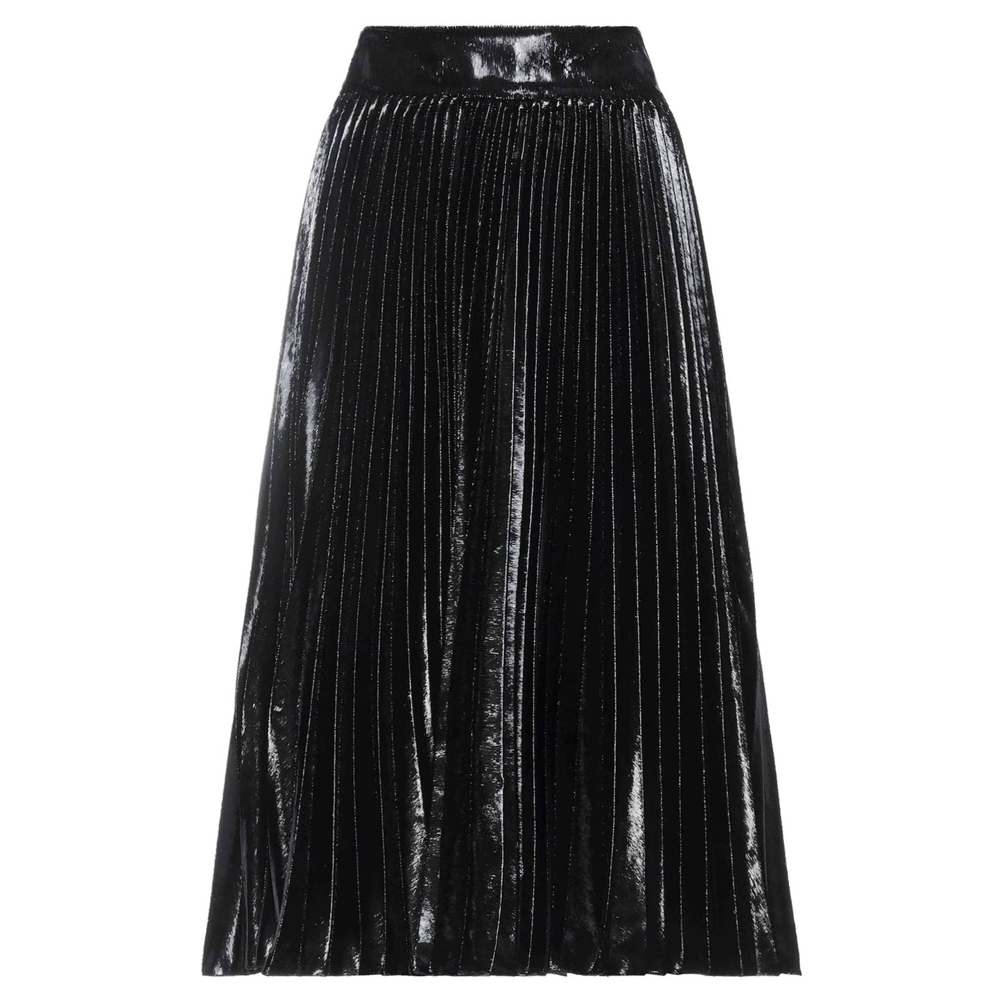 NWT Dolce & Gabbana Black Pleated Midi Skirt in Flowing Lamé Velvet  IT 38 US XS