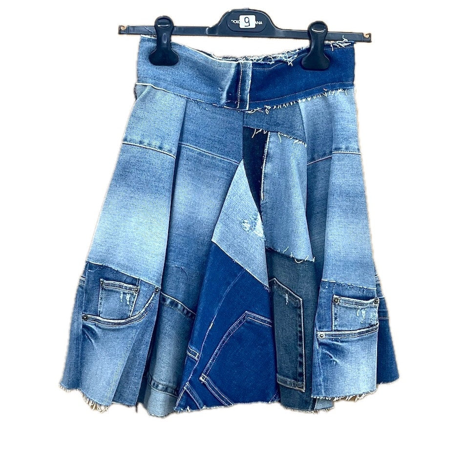 NWT DOLCE & GABBANA Blue Denim Patchwork Skirt IT 38 US S
