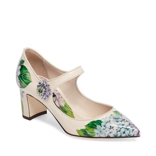 Dolce & Gabbana Leather Hydrangea Floral Print Pumps