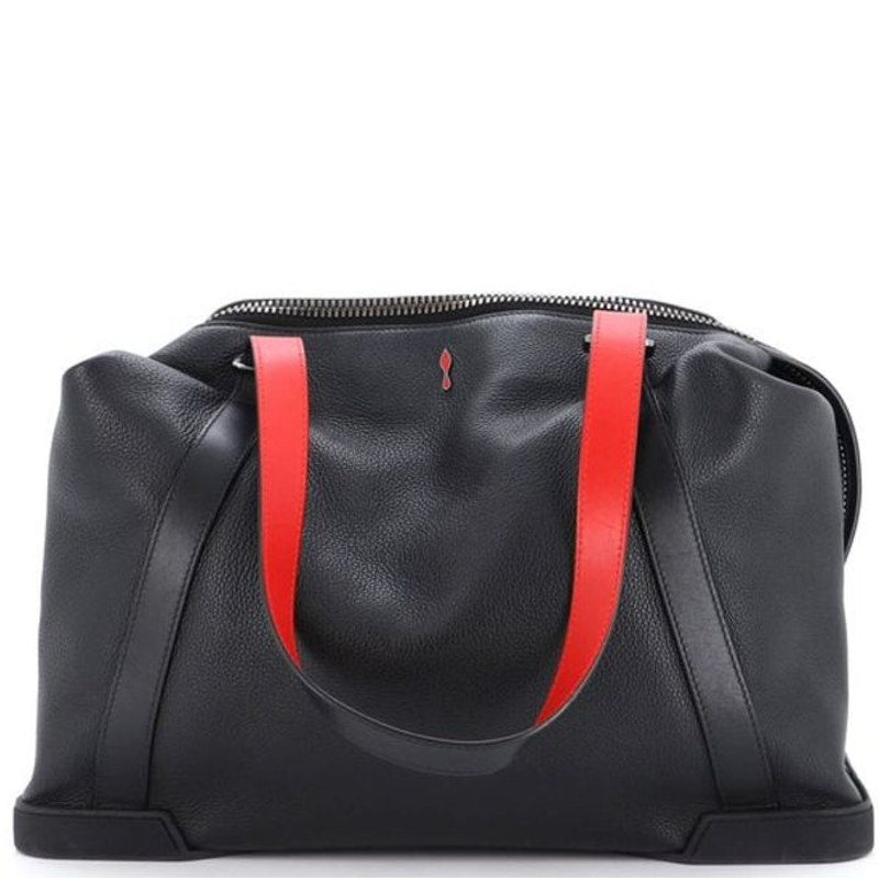 NWT Christian Louboutin Bagdamon Duffle Bag Black Calfskin Studded Crest Red Sole Base