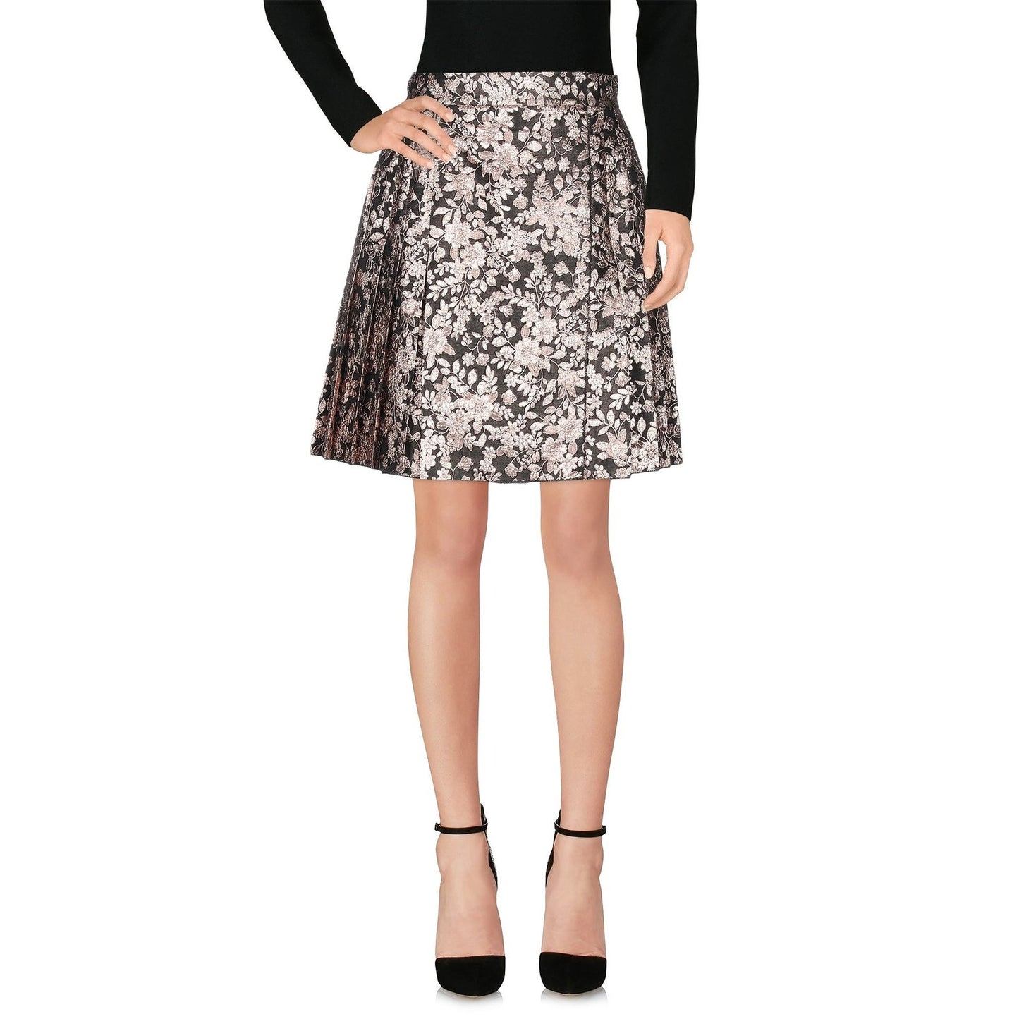 NWT Dolce & Gabbana Metallic Gold Black Pleated Jacquard Mini Skirt IT 38 US XS